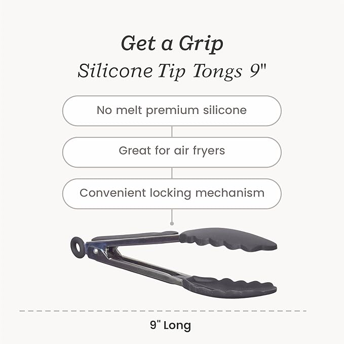 StarPack Premium Silicone Kitchen Tongs 9-Inch - Stainless Steel with Non-Stick Silicone Tips, High Heat Resistant to 600°F, For Cooking, Serving, Grill, BBQ & Salad (Stormy Grey)