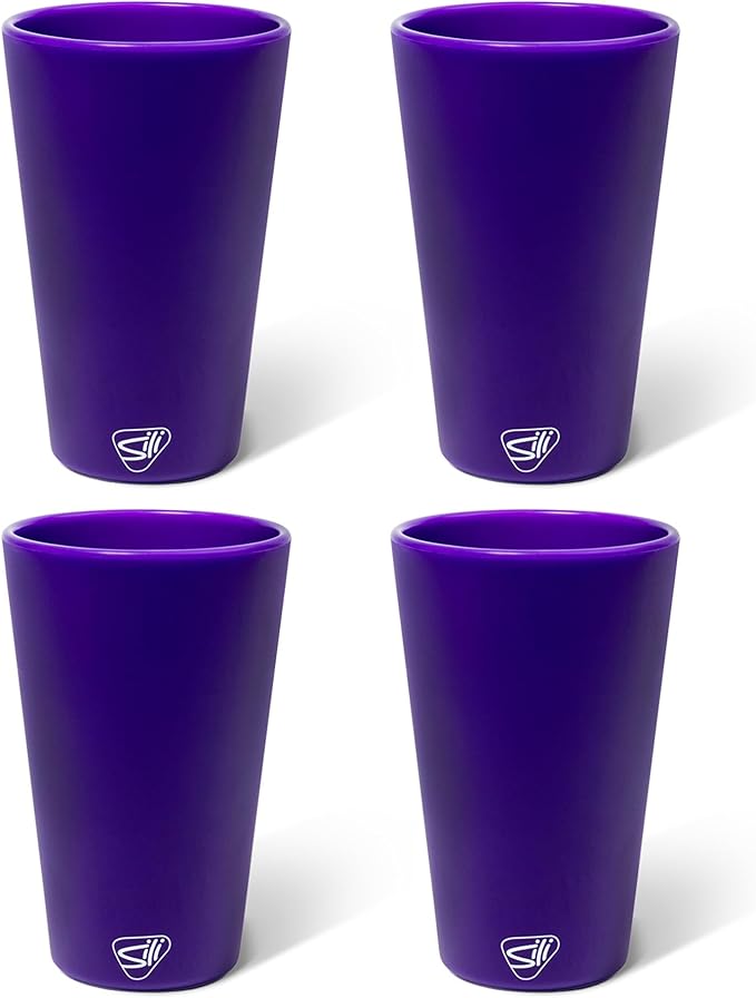 Silipint 16oz Silicone Pint Glass – Unbreakable BPA-Free Reusable Silicone Drinking Cup – Flexible Dishwasher Microwave & Freezer Safe – Stemless Glass for Water Coffee Smoothies, Pack of 4
