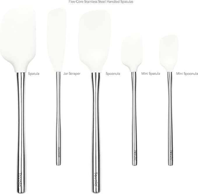 Tovolo 5-Piece Spatula Stainless Steel & Silicone Utensil Set (White): Jar Scraper, and Mini Spoonula