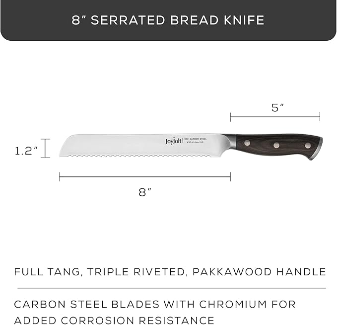 JoyJolt 8” Bread Knife. High Carbon x50 German Steel Kitchen Knife – Magnetic Gift Box.