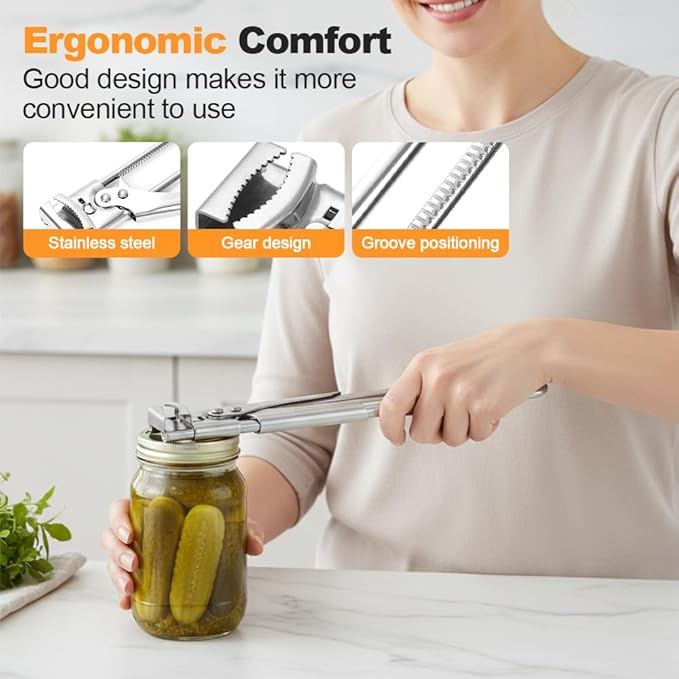 Adjustable Stainless Steel Jar Opener, Gripper Tight Lid Opener, 2025 New Handy Rubber Bottle Jar Opener for Weak Hands, Jar Openers Rated for Seniors, Kitchen Gadgets (1pc, 19.5cm/7.67inch)