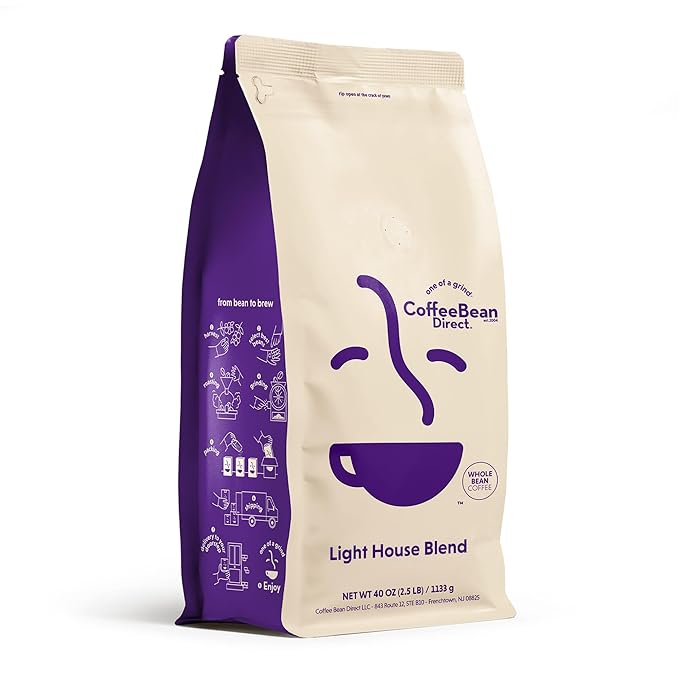Coffee Bean Direct Light House Blend, Whole Bean Coffee, Light Roast, 2.5 Pound Bag (Pack of 1)
