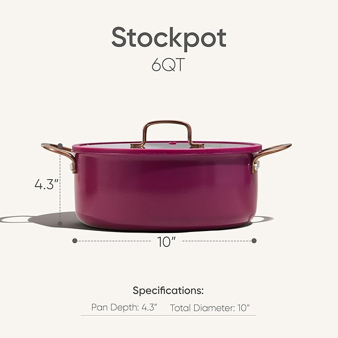 CAROTE 6QT Fully-Clad 3-Ply Stainless Steel Stockpot with Lid Small Kitchen Pot,Outer Ceramic Layer,Even Heating, Fits all stoves,Oven & Dishwasher Safe,Stay Cool Handle,Purple (PFAS/PFOA/PFOS Free)