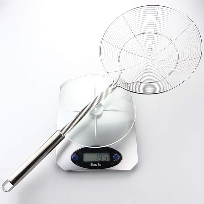 YFWOOD 7.9 Inch Spider Strainer Skimmer, Reinforced Double Coil Wire Skimmer with Large Handle Solid Stainless Steel Strainer Ladle for Cooking and Frying (1 - Piece)