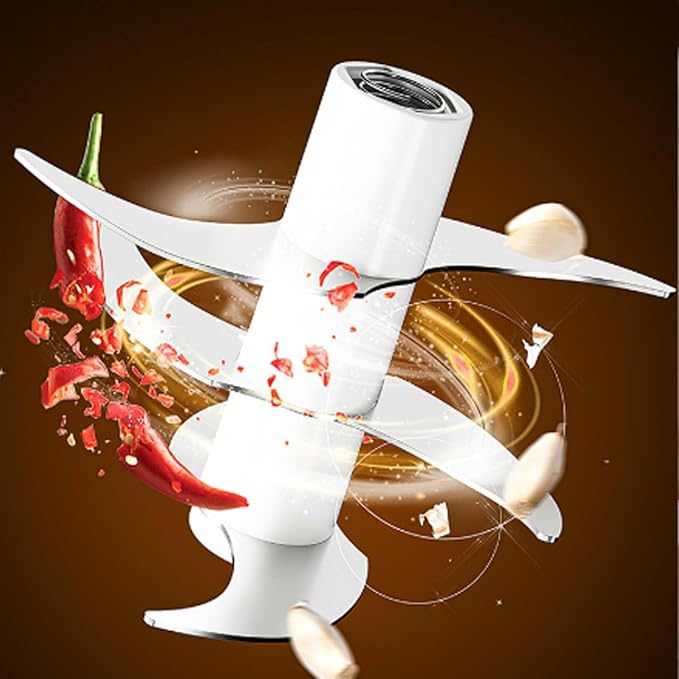 Electric Garlic Chopper, 300ml Mini Portable Veggie Cutter, Dicer with 4 Stainless Steel Blades, One-Touch Operation for Garlic, Onion, Nuts, Easy to Clean, Dishwasher Safe (2*White)