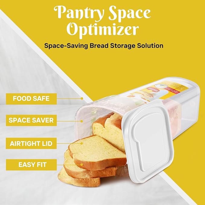 Flexzion 2 Pack Bread Containers Storage Airtight Loaf - Clear Bread Box for Kitchen Countertop BPA-Free Bread Loaf Storage Container Space-Saving & Durable Plastic Bread Container & Dispenser, White