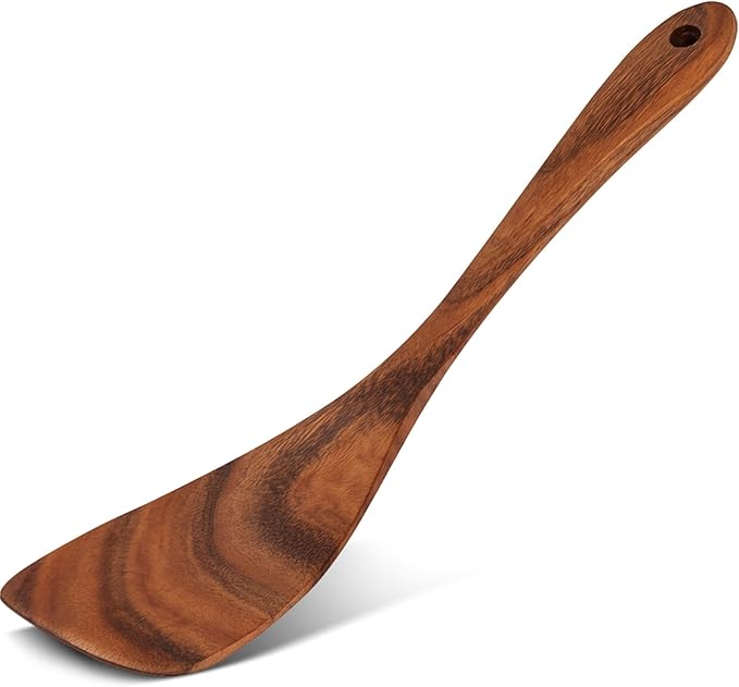 HANSGO Wooden Spatula, 12 Inch Acacia Wood Nonstick Turner, Right Hand Long Handle Flat Frying Spatulas, Kitchen Gift for Mother Wife Grandma, Non Toxic Cooking Utensils for Eggs, Fish, Pancakes
