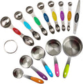 13-Piece Magnetic Measuring Spoons and Cups Set, Stainless Steel Kitchen Measure Tools with Silicone Handles, Nesting Dry and Liquid Measuring Cups for Baking Cooking (Multicolor)