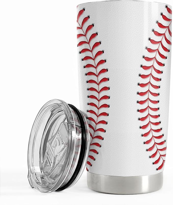 SANDJEST Baseball Tumbler Cup 20oz Stainless Steel Insulated Travel Mug Tumblers Cup Baseball Gift for Women Men Mom Gifts for Birthday Christmas