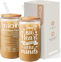 SANDJEST Teacher Gifts for Women - 16 Oz Can Glass Coffee Cup with Straws - Teacher Appreciation Gift for Women on Birthday Back To School