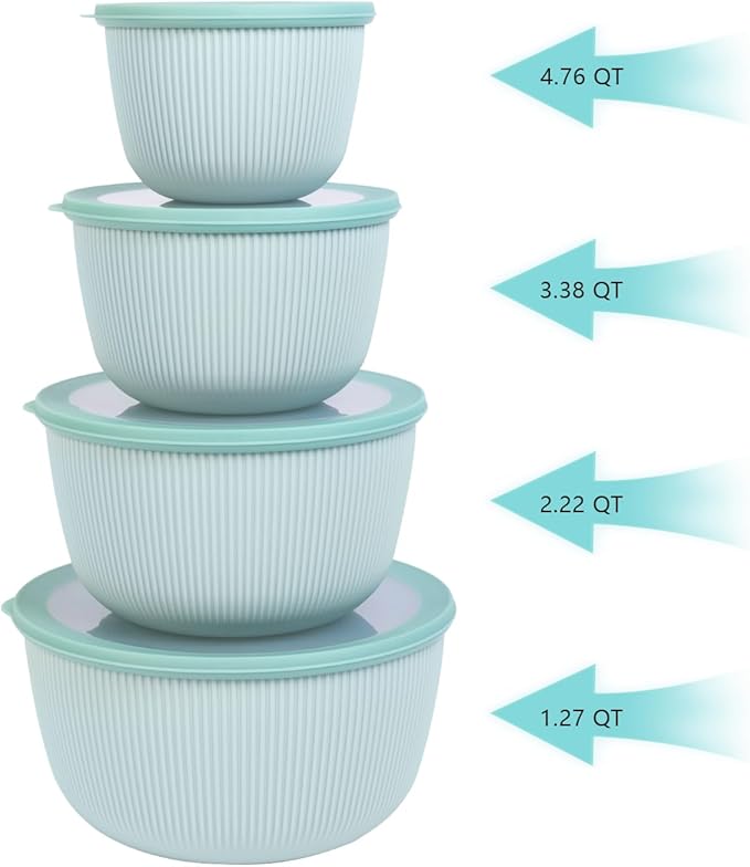 BoxedHome Mixing Bowls with Lids - 8 Piece Plastic Nesting Bowls Set includes 4 Prep Bowls and 4 Lids, Microwave and Dishwasher Safe, Green