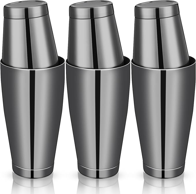 Sabary 6 Pcs Cocktail Shakers Professional Bar Shaker Boston Set Stainless Steel Martini Drink Mixer Basic Tool Weighted Shake Metal Can Cocktail Shaker Set, 18 Oz, 28 oz (Black)