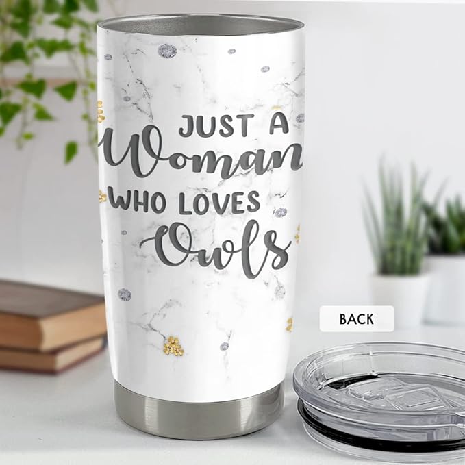 SANDJEST Owl Tumbler Jewelry Style Just A Woman Loves Owls 20oz Tumblers with Lid Gift for Women Girl Daughter Sister Animal Lovers Christmas Birthday Presents