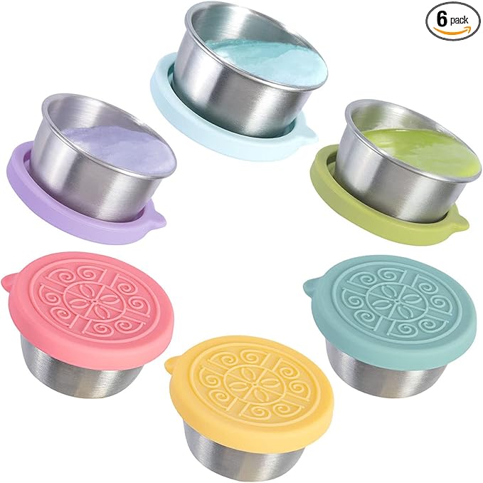 Salad Dressing Container To Go, 6x1.6oz Dressing Sauce Containers for Lunch Box, Stainless Steel Small Condiment Containers with Lids, Reusable Dip Sauce Cups with Lids, Leakproof Condiment Cups