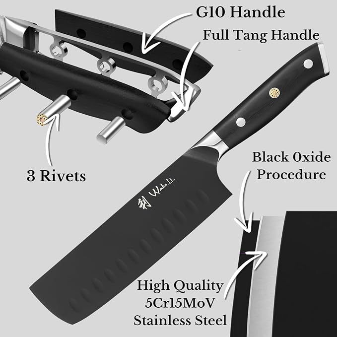 Wakoli Titanium Noir Nakiri Knife – 6.7-Inch Professional Vegetable Chef Knife | 5Cr15MoV Stainless Steel Blade with Black Titanium Coating | Ergonomic G10 Handle | Kitchen Knife in Gift Box