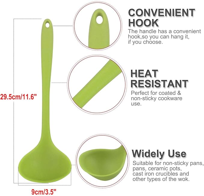uxcell Silicone Soup Ladle Spoon 11.6 Inch Length Heat Resistant to 450°F One Piece Design Restaurant Kitchen Cooking Utensil for Serving Soup Light Green