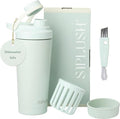 Paradise Shaker Bottle 24 oz, Insulated Stainless Steel Protein Shaker, Dishwasher Safe, with Lid Brush & Protective Boot, Leakproof Twist-Off Chug Cap, Sage Green, Tahoe Mist