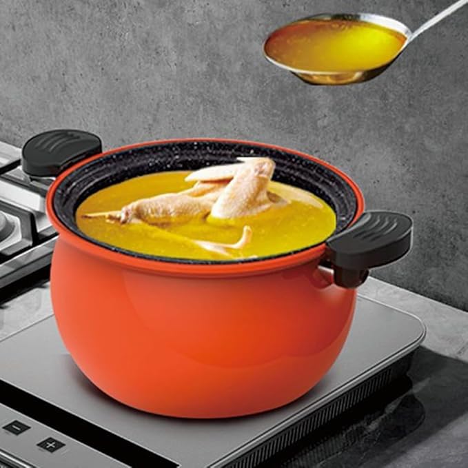Non-stick Pressure Cooker for Home Cooking, 6-Quart Stainless Steel Stew Pot with Lid, Fast Cooking Soup and Stew Cooker, Multi-functional Easy Clean Kitchen Pot(Orange)
