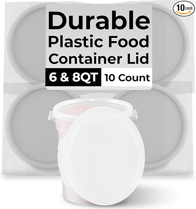 Restaurantware-LIDS ONLY: Met Lux Food Container Lids, 10 Round Covers For Storage Containers - Containers Sold Separately, With Pull-Corner Tab, White Plastic Lid, Dishwashable, Freezable