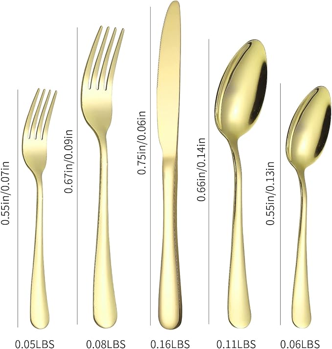 Gold Silverware Set 12 Stainless Steel Flatware Set 60 Piece Spoon Fork Knives Round Wide Handle Proper Weight Dishwasher Safe Gatherings Festival Parties…