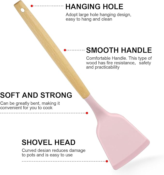 Silicone Cooking Utensils Kitchen Utensil Set - 446°F Heat Resistant Silicone Kitchen Utensils Set, Spatula,Turner Tongs, Spoon, Brush, Whisk,Kitchen Gadgets for Nonstick Cookware, BPA Free (Pink)