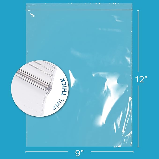 9" x 12" Heavy-Duty Zip Bags - 1000 Count - Clear Plastic Reclosable Zipper Baggies, 4 Mil Thick Freezer Storage Poly Bags for Packaging A4 Letter Sized Paper, Food, Tools & Sharp Objects.