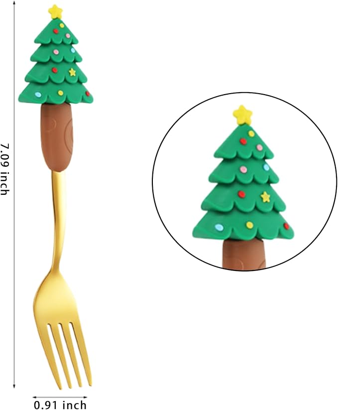 Christmas Themed 4-Piece Utensil Set (2 Spoons, 2 Forks) - Elegant Stainless Steel with Festive Patterned Handles - Perfect Holiday Gift for Family & Friends