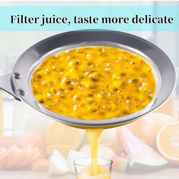 Newness Fine Mesh Strainer Set of 5 with Handle, 304 Fine Mesh Stainless Steel Colander, Wire Strainers for Kitchen, Fat Oil Strainer Skimmer Spoon, Durable Metal Multipurpose for Food, Rice, Quinoa