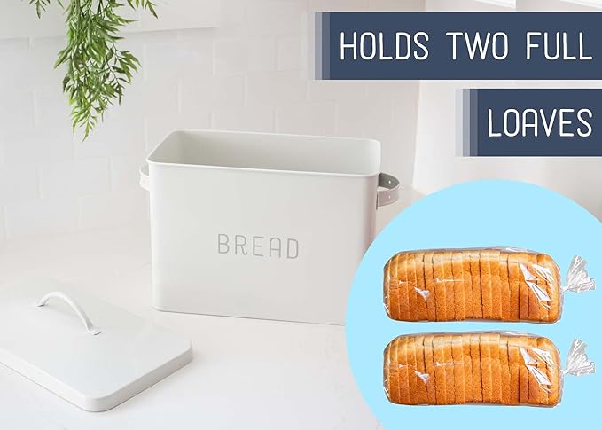 Nat & Jules Extra Large White 15 x 10 Metal Farmhouse Bread Box - Holds Two Full Loaves