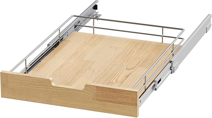 Pull Out Cabinet Organizer,Heavy-Duty Slide Out Shelf, Wood And Wire Basket, Pull Out Drawer for for Kitchen Under Sink Space, Pantry, Bathroom (23 * 21 WM)