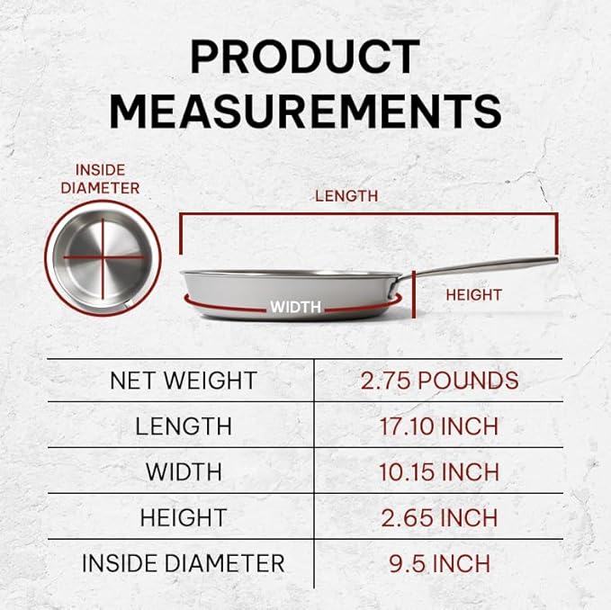 Beka Maestro Frying Pan Skillet - Stainless Steel Pan for Stainless Steel Cookware Set 5-Ply Construction, Oven Safe, Nonstick Frying Pan, Lead & Cadmium Free, Non Toxic Cookware - 9.5 Inch