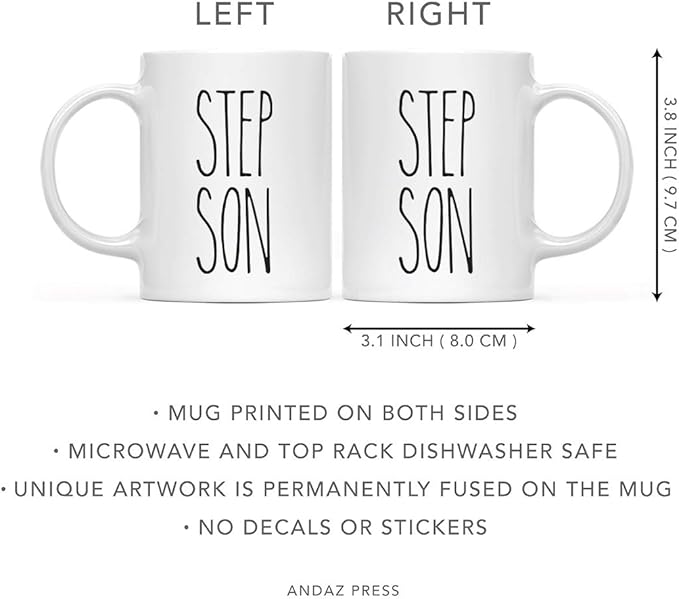 Andaz Press Simple Rustic Farmhouse Kitchen Decor 11oz. Ceramic Coffee Tea Mug Gift, Step Son, 1-Pack, Birthday Christmas Gift Ideas for Family, Friends