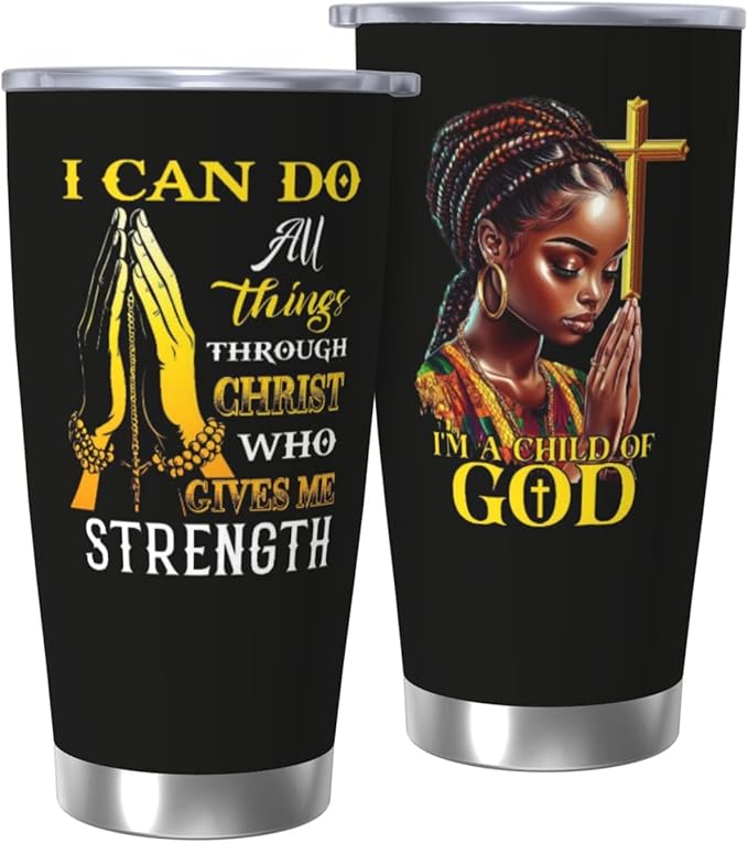Africian American Christian Gifts for Women, 20oz Religion Gifts Coffee Mugs, Afro Black Mom Gift Tumbler, Christian Tumbler for Women Faith