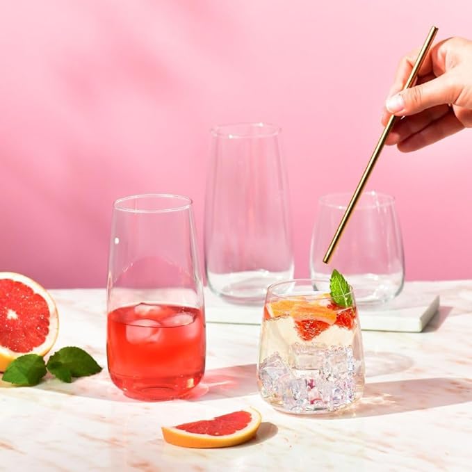Krosno glasses for water, juices and other beverages | Elegant design | Set of 6 | Capacity 14.2 Fl Oz | Modern collection | Ideal for the home, restaurant, parties | Dishwasher-safe