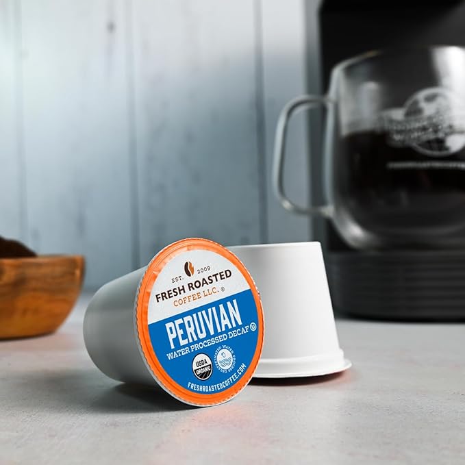 Fresh Roasted Coffee, USDA Organic Peru Water-Processed Decaf | 3rd Party Tested for Pesticides, Mold, Mycotoxins, Kosher | 100% Arabica, Specialty Grade, Med Roast 72 Pods for K Cup Brewers