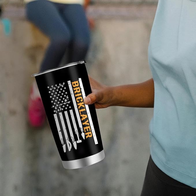 Bricklayer Gifts for Men, Brickmason Brick Masonry Gifts for Dad, Stainless Steel Insulated Tumbler 20oz