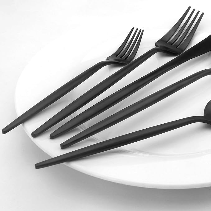 Matte Black Silverware Set, Vanys 30 Piece Stainless Steel Cutlery Flatware Set, Kitchen Utensil Sets for 6, Tableware With Knife Spoons And Forks Set, Satin Finished Polished