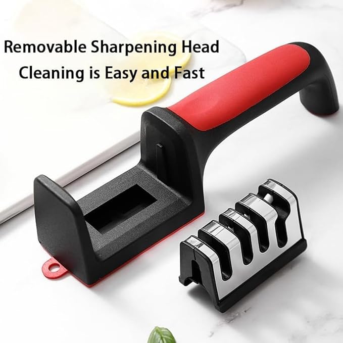 Kitchen Knife Sharpener Tungsten Steel 4 in 1 Professional Kitchen Knife Sharpener Ergonomic, Easy to Use Scissor Sharpening Set with Four-Level Sharpening Slots, Safe and Sharp 2 packs
