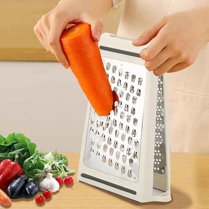 Cheese Grader, Grater with Container Box Shredder Lemon Zester Graters for Kitchen Stainless Steel Food Ginger Potato Vegetables Peeler Prep Solutions by 2 Way Grate and Measure