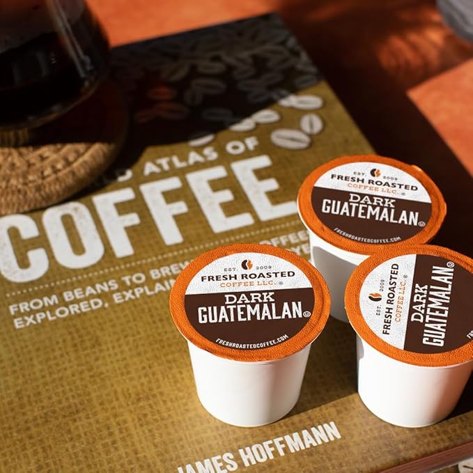 Fresh Roasted Coffee, Dark Guatemala Huehuetenango, Dark Roast, 72 Pods for K Cup Brewers