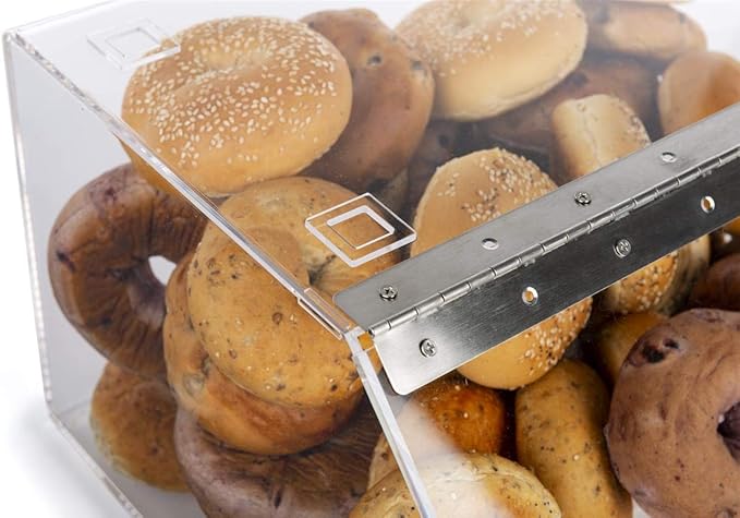 Clear Pastry Display Case for Bagels and Other Baked Goods, Clear, Stackable, with A Hinged Door