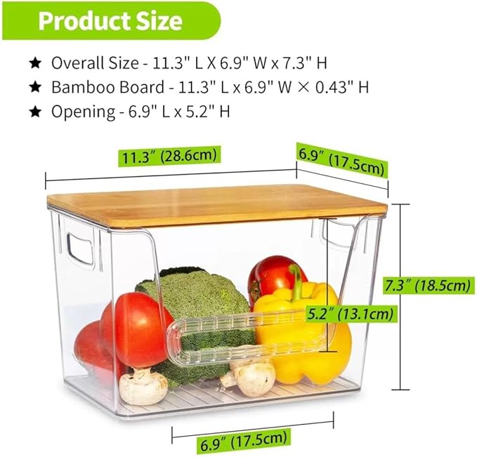 2 Set Pantry Organizers, Storage,Bamboo Lids with Removable Drain Trays, Stackable Clear Bins for Potato, Onion, Vegetables, Fruit, Trash Bag Dispenser, Under Sink Organizer for 4-13 Gal Bags