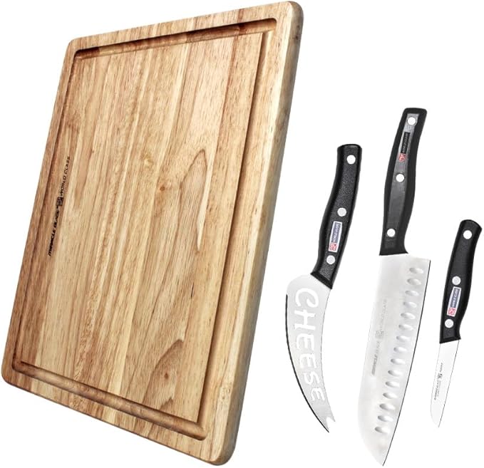 Miracle Blade World Class 4 Piece Professional Entertainment Charcuterie Knife Set with Acacia Wood Board