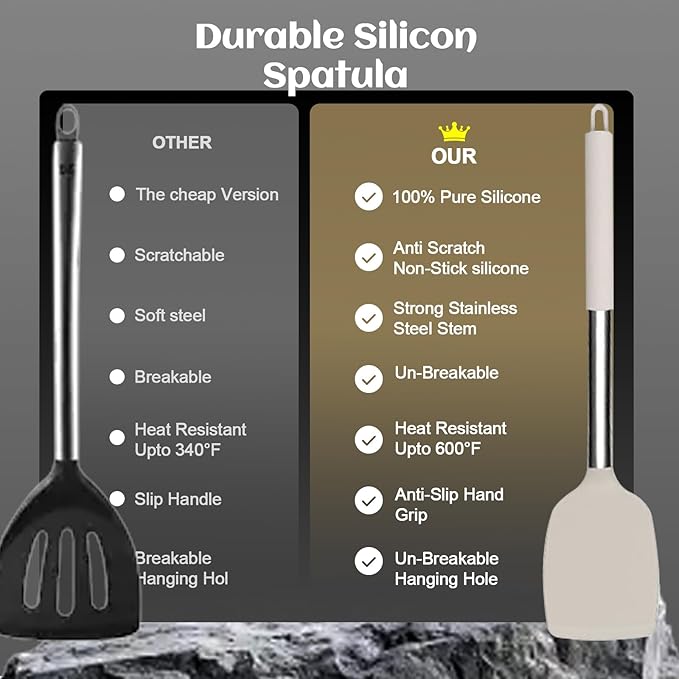 Silicone Cooking Utensils Set Utensil: 40 Pcs Black Stainless Steel Cookware Set, Nonstick Silicone Cooking Utensils Set, (Khaki)