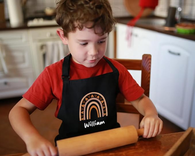 Custom Name Kids Apron with Chef Hat, Waterproof Apron for Cooking, Baking, Art, Painting, Christmas 2025 Personalized Birthday Gift for Daughter,Son, Grandson, Granddaughter Gift from Grandma, Mom