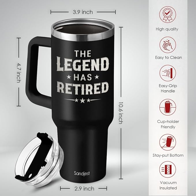 SANDJEST Retirement Gift for Men - 40oz Stainless Steel Insulated Coffee Tumbler with Lid & Straw, Gift Ideas for Boss Coworkers Fathers Husband, Christmas Birthday