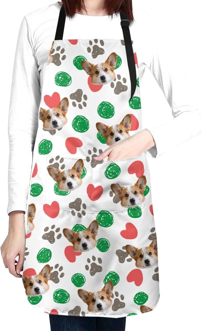 Custom Face Apron for Men Women, Personalized Photo Apron with Pockets, Customized Kitchen Aprons