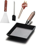 LI-GELISI Pre-Seasoned Cast Iron Tamagoyaki Pan - 9x7 Inch Japanese Rolled Omelet Pan, Non-Stick & Rust-Resistant, Ready to Use with Wood Handle, Works on All Stovetops, Camping & Kitchen