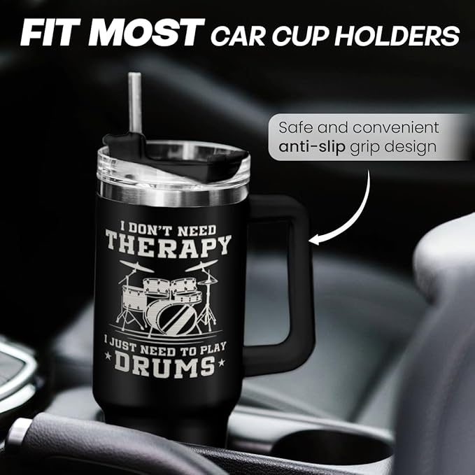 SANDJEST Drummer Gifts for Men, 40oz Stainless Steel Insulated Coffee Tumbler with Lid & Straw, Travel Mug Cup Gift for Drummers, Christmas Birthday