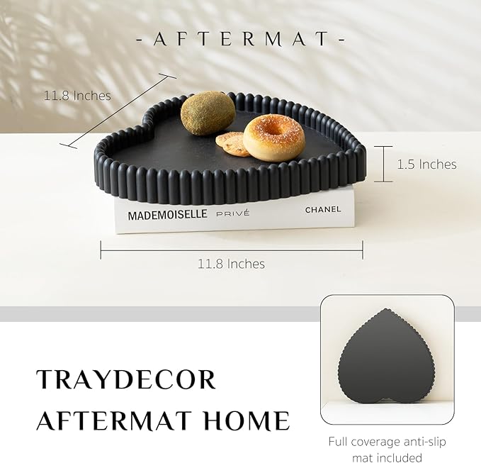 Coffee Table Tray, Home Decor Heart Shaped Tray, Concrete Black Coffee Table Decor Trays, Serving Decorative Trays for Dining Table